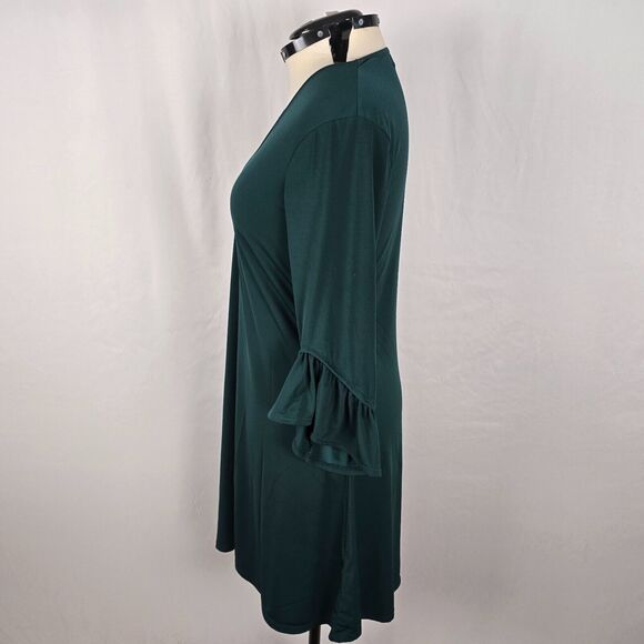 Lark & Ro Dress Women's L Green Long Bell Sleeve Ruffles Fit & Flare - Picture 14 of 16